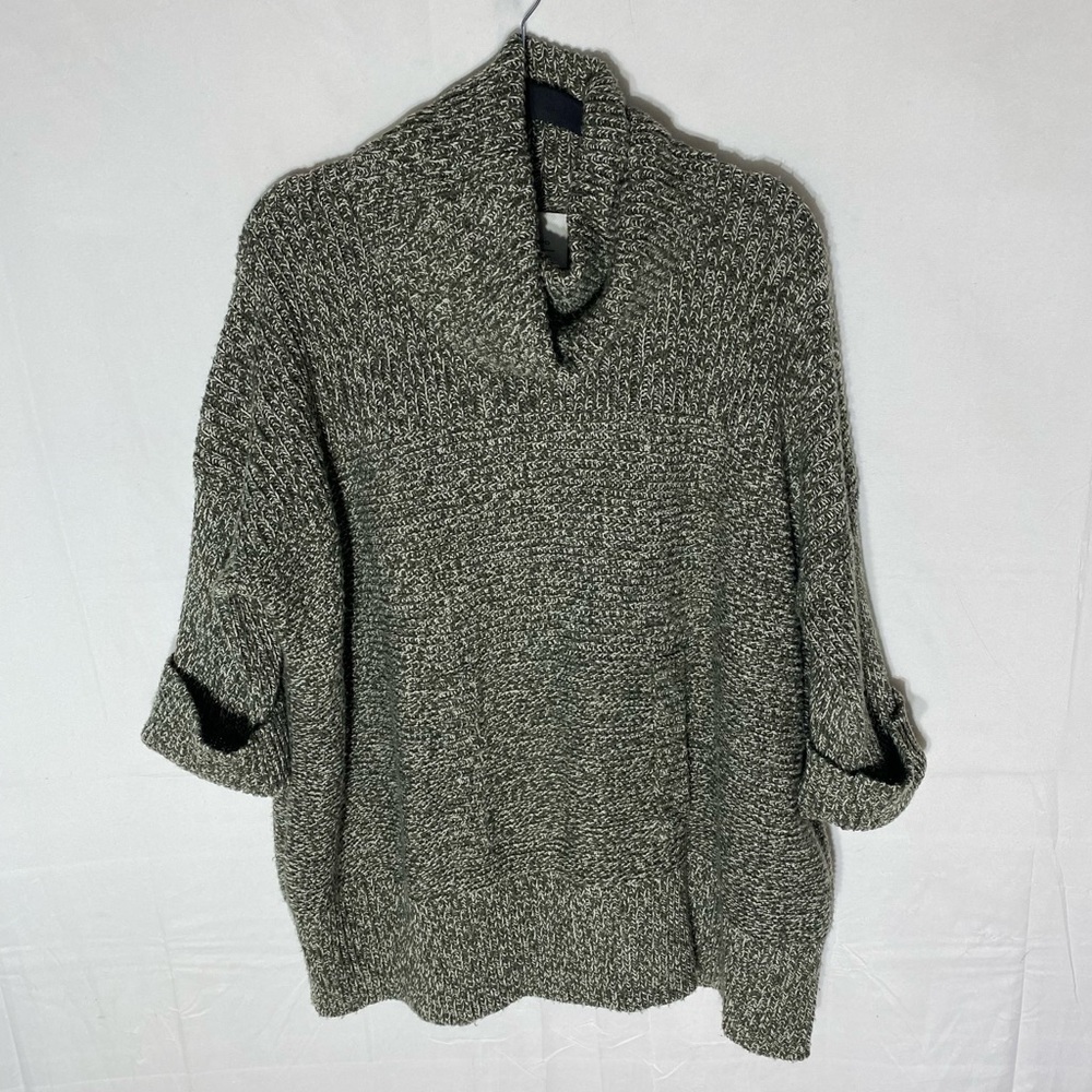 Part Two Chunky Oversized Marled Green Wht Knit Cowl Neck Half Sleeve Sweater XS